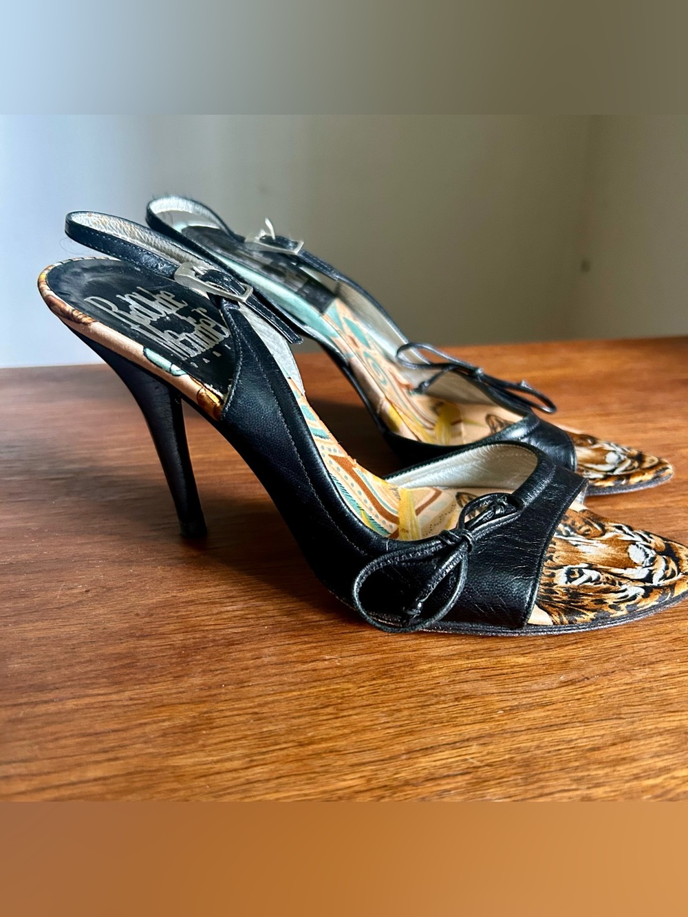 Vintage Rodolphe Menudier Paris Tiger Print Leather Slingback Heels 36.5
